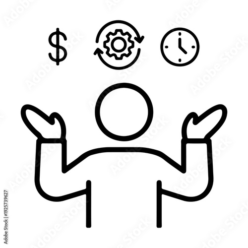 Business person juggling time, money, and gears
