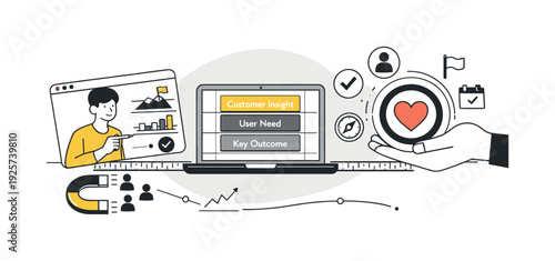 Modern minimal flat vector conceptual collage, crisp hard edges, consistent THIN outline stroke, rounded corners where needed,