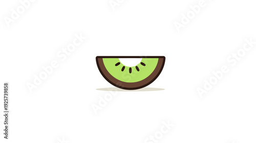 A cartoon slice of a fruit, showcasing green flesh with brown outlines and seeds on a white backdrop