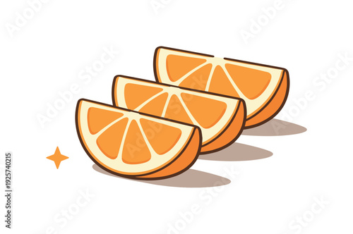 Three bright orange slices arranged in a row with a small star on a light background