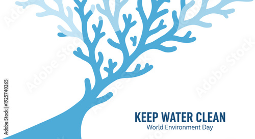 Environmental conservation icon with coral and 'Keep Water Clean' text