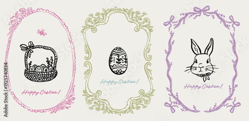 Beautiful Set Of Whimsical Hand Drawn Easter frames, vector hand-drawn illustration