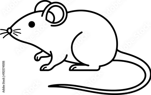 Simple Line Art Illustration of a Mouse- A clean, black and white line drawing of a small mouse or rodent shown in profile.