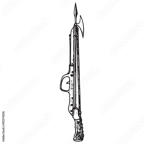 Vintage Spearfishing Harpoon Gun Underwater Hunting Tool Illustration