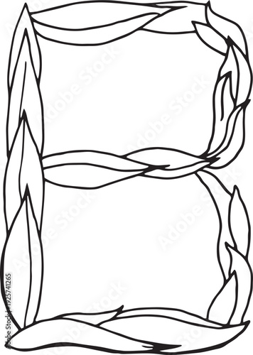 EPS Doodle style letter B drawn with tea leaves. Hand drawn black line art, simple sketch, raw tea leaves arranged in shape of B, organic texture, white background