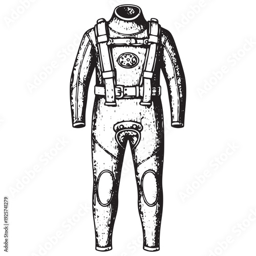 Vintage Deep Sea Diving Suit Classic Underwater Diver Outfit Illustration