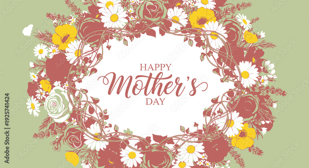 Fototapeta premium Mother's Day floral wreath vector graphic