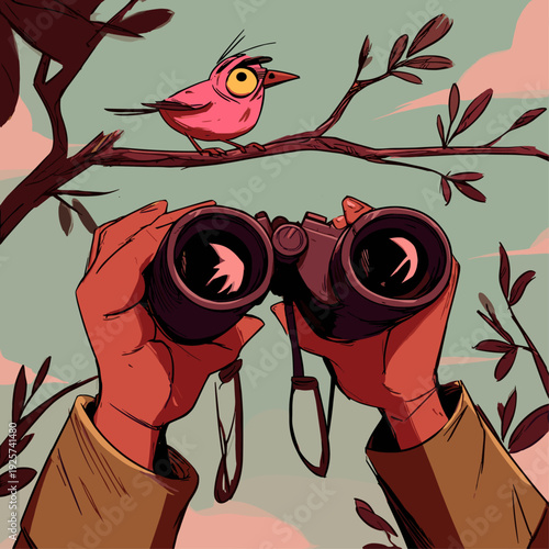 Birdwatching Binoculars Focused on Songbird