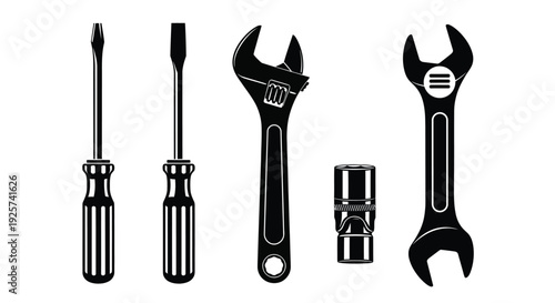 Wrenches and screwdrivers tool set isolated on white.