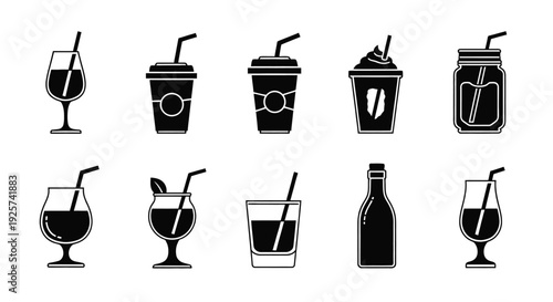 Various beverage glasses and containers show different.