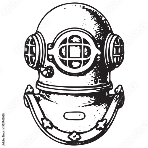 Antique Deep Sea Diving Helmet Engraving Style Illustration