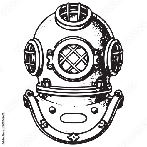 Antique Deep Sea Diving Helmet Engraving Style Illustration