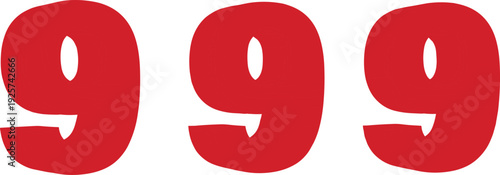 Number nine typography illustration isolated on white background featuring red numeric 9 symbol set, bold font style design element for graphic layouts