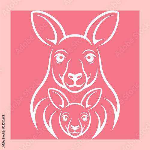 Elegant Line Art Illustration of a Mother Kangaroo with Joey in Pouch, Perfect for Baby Products or Australian Wildlife Designs