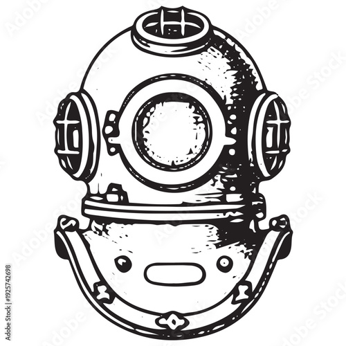 Antique Deep Sea Diving Helmet Engraving Style Illustration