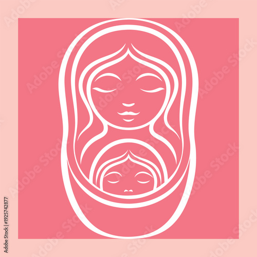 Elegant Matryoshka Doll Illustration: A Symbolic Representation of Family, Heritage, and Russian Tradition in a Minimalist Style