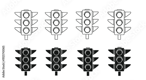 Traffic lights show color variations in simple vector.