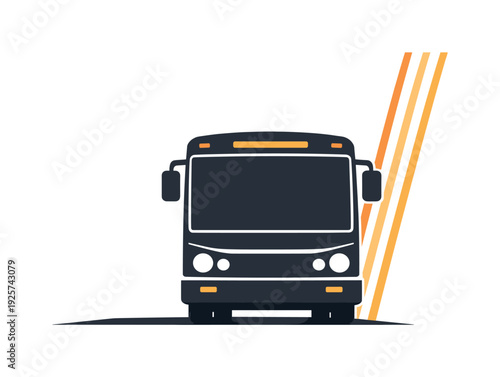 Modern dark grey bus front view with orange stripes on the side, minimalist design