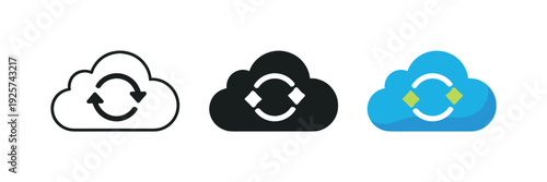 File Sync Emblem. Keeping files aligned illustrated by a cloud update emblem where rotating arrows indicate continuous