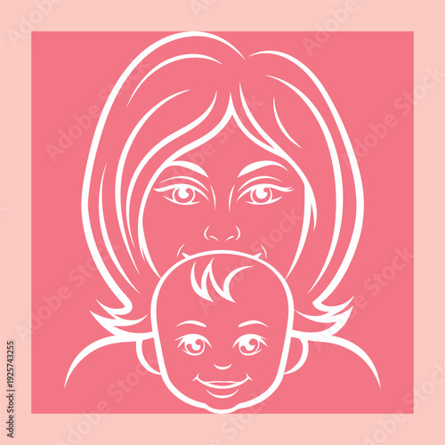 Elegant vector illustration of a mother and baby, showcasing love, care, and family bonds in a minimalist, artistic style, perfect for parenting themes.