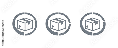 Monitoring progress illustrated by a delivery box overlaid with a circular progress ring captured as one unified form, same shape