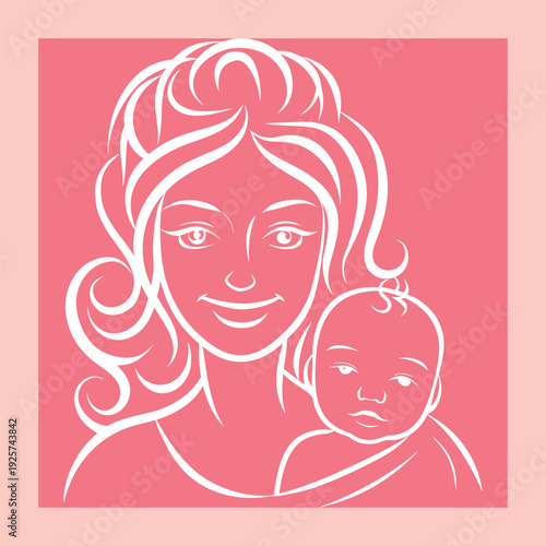 Motherhood Embrace: Loving Parent Holding Baby, Family Connection, Gentle Care, Nurturing Illustration