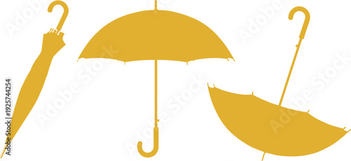 Umbrella silhouettes set illustration isolated on white background featuring open and closed parasol shapes for rain protection, weather forecast and safety concept design