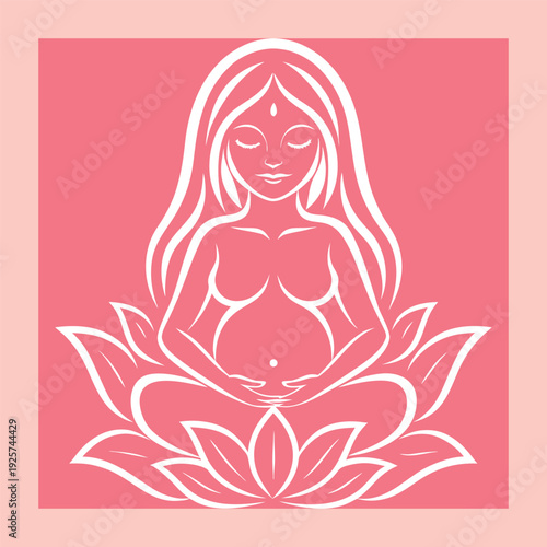 Pregnant Woman Lotus Position Wellbeing Concept, Maternal Health Illustration, Expecting Mother Serenity