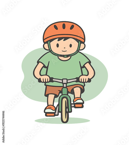 Gentle child moves slowly on a bicycle with a helmet, hands gripping handlebars as feet circle pedals in rhythm | child bicycle