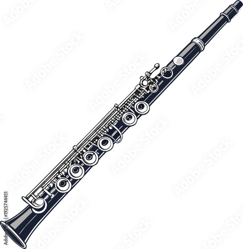Black Flute Silhouette Woodwind Musical Instrument Vector