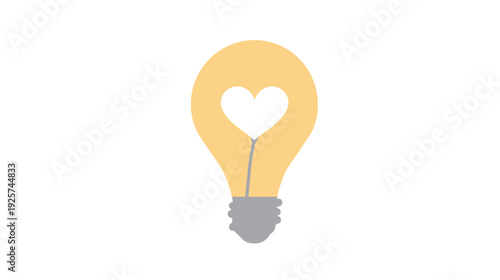 A light bulb shape featuring a heart in the center, resting on a white background