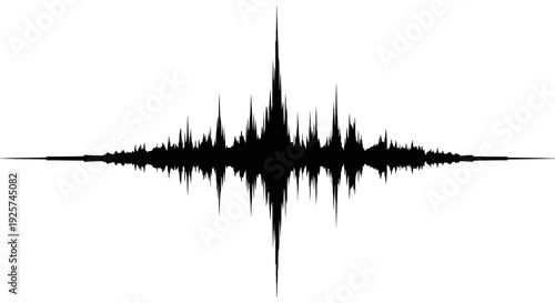 Black and white waveform illustration resembling a sound or seismic activity