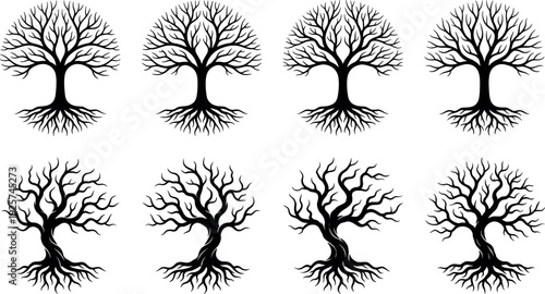 Black tiger silhouette set with wild cat animals walking jumping and sitting poses isolated on white background for safari wildlife graphic design icons