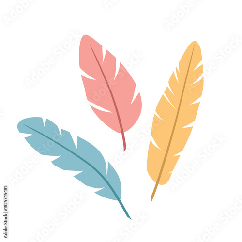 colorful bird feathers set, vibrant decorative plumage collection - vector illustration