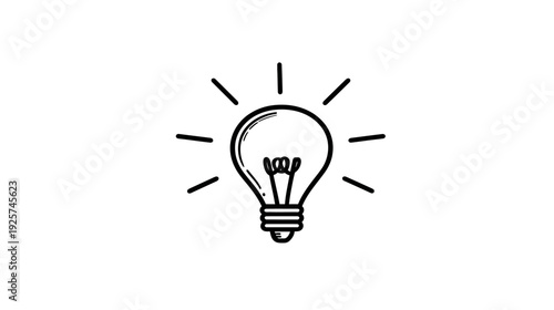 A simple, black and white icon depicting a lightbulb with light rays emanating from it