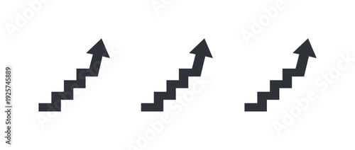 Ambition metaphor symbolized by a rising staircase forming an upward zigzag shape as a cohesive emblem, same silhouette echoed