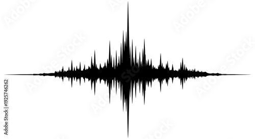 Abstract waveform illustration resembling sound or seismic activity in black and white