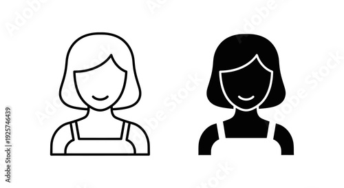 Two monochrome icons depicting a woman s head and shoulders in profile