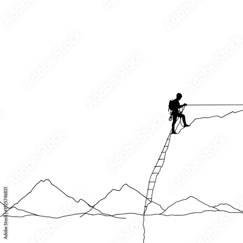 Climber Secured on Mountain Via Ferrata