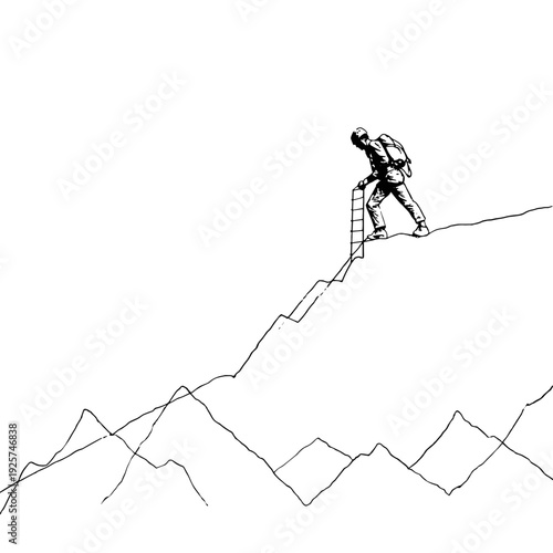 Climber Secured on Mountain Via Ferrata