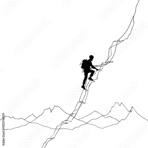 Climber Secured on Mountain Via Ferrata