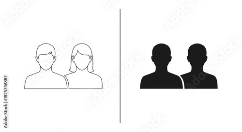 Dual representations of people one outlined one silhouetted depicting pairs