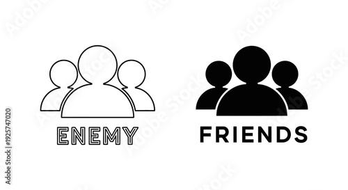 Enemy versus friends a graphic representation of opposing groups with labels