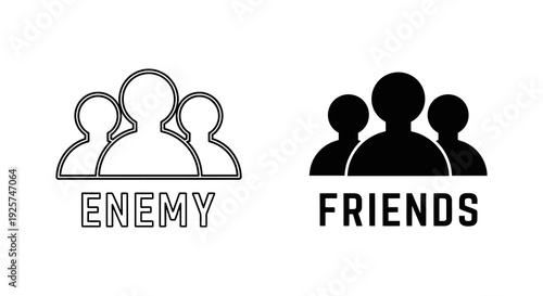 Enemy versus friends A visual representation of opposing groups and relationships