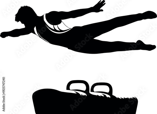 Silhouette of a person jumping with a duffel bag