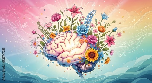 Blooming brain a vibrant floral representation of mental growth