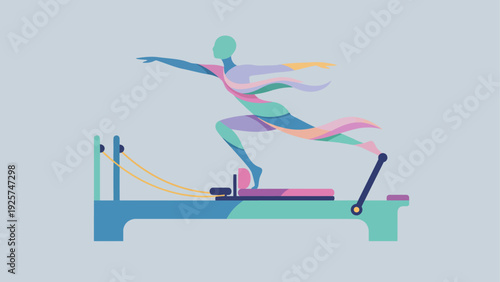 Abstract Silhouette of Person Performing Pilates on Reformer Machine.