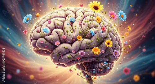 Blooming brain a vibrant representation of mental growth and harmony