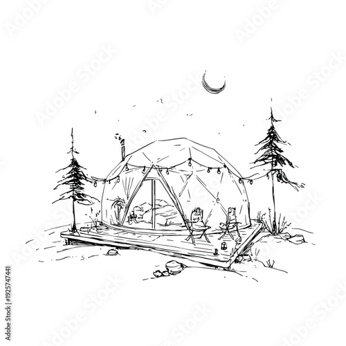 Cozy Glamping Dome Tent Under Moonlight