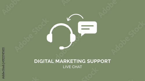 Digital Marketing Support Live Chat Icon with Headphones and Speech Bubble.